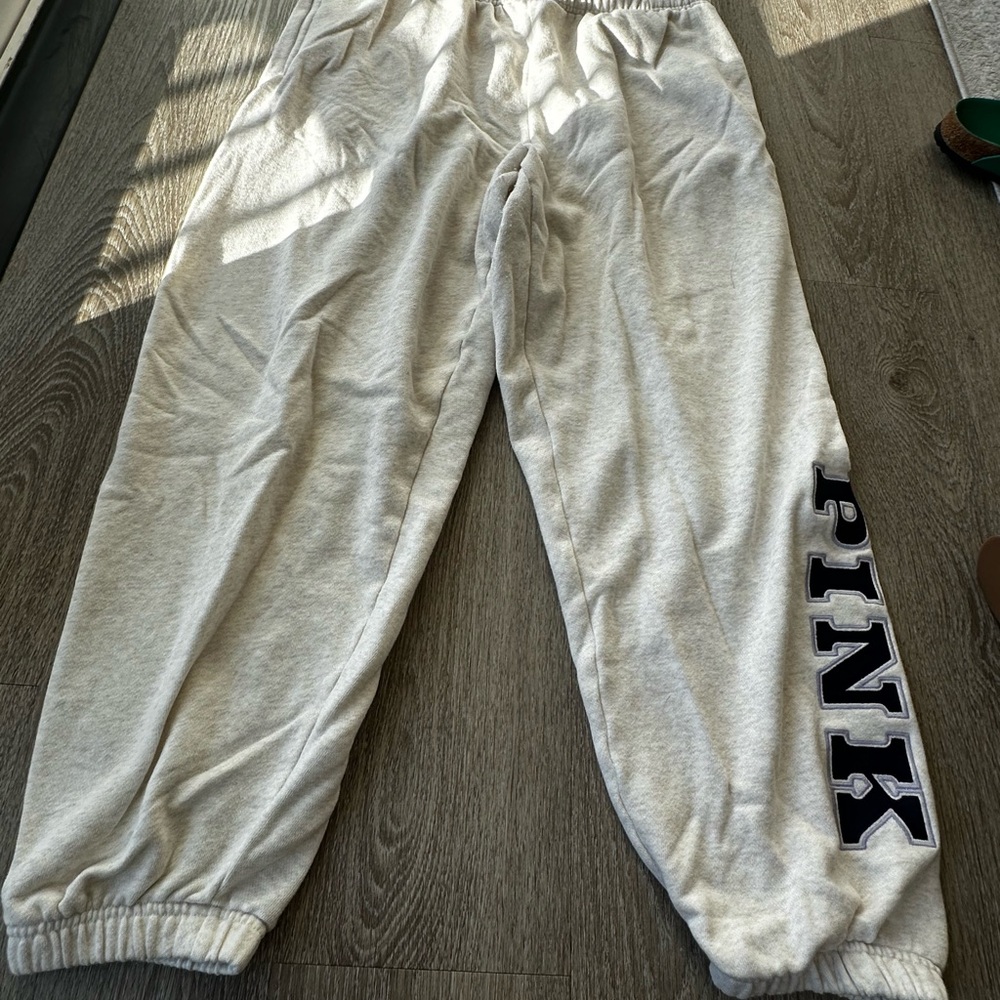 PINK Victoria's Secret Heather Gray Joggers with Black Lettering